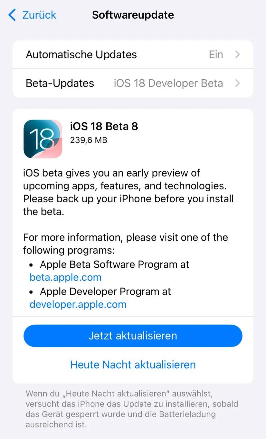 青冈苹果手机维修分享苹果 iOS / iPadOS 18 开发者预览版 Beta 8 发布 